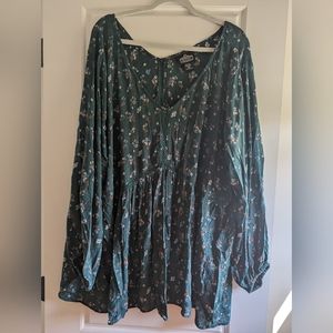 Angie Plus Size Green Floral Babydoll Blouse